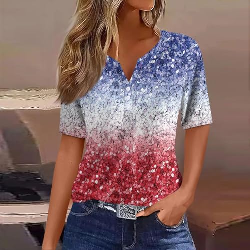 Women's Patriotic Henley Shirt for 4th of July