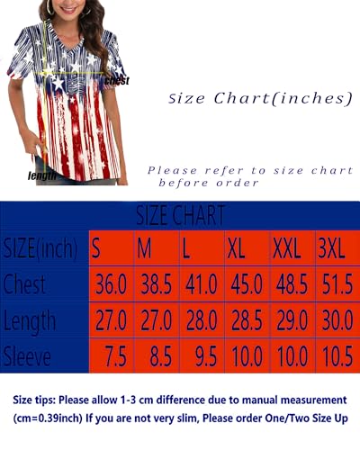 Women's Patriotic V-Neck Shirt with USA Flag