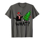 Funny Black Cat Knocking Over Christmas Tree T-Shirt