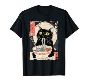 Kawaii Cat Ramen Noodles Funny Anime Tee