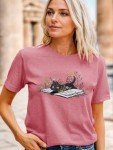 Funny Cat & Flower T-Shirt for Book Lovers