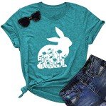 Cute Bunny Easter T-Shirt for Women, Sky Blue