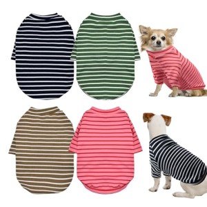 4 Pack Striped Dog T-Shirts for Small Dogs