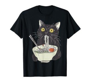Funny Japanese Cat Eating Ramen Vintage T-Shirt