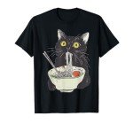 Funny Japanese Cat Eating Ramen Vintage T-Shirt