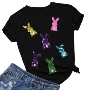 Cute Sequin Bunny Easter T-Shirt for Women