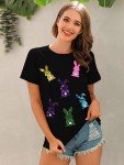Cute Sequin Bunny Easter T-Shirt for Women