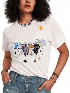 Cute Cat Graphic Tee for Women and Teens