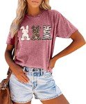 Floral Striped Leopard Easter Bunny T-Shirt for Women