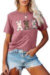 Floral Striped Leopard Easter Bunny T-Shirt for Women