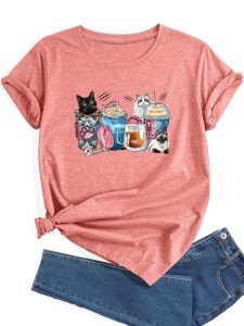 Funny Cat and Ice Cream Oversized Tee for Women