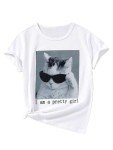 Cute Cat Graphic T-Shirt for Girls 11-12Y