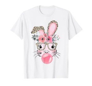 Leopard Print Bunny Blowing Bubble Gum Tee