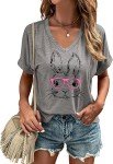Cute Bunny Easter V-Neck Graphic T-Shirt for Women