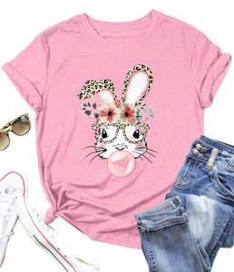 Bubble Gum Bunny Leopard Glasses T-Shirt for Women