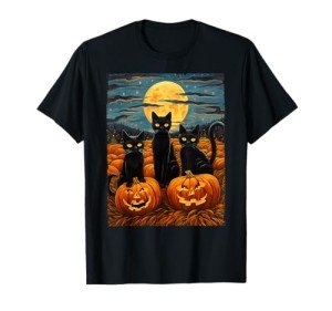 Black Cat Van Gogh Halloween T-Shirt for Cat Lovers
