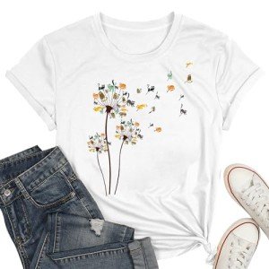 Vintage Floral Cat T-Shirt for Women