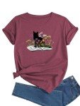 Funny Cat and Book Lover T-Shirt for Women