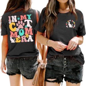 Funny Cat Mom Tee for Casual Ladies