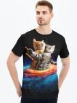 Fun Space Cat Graphic Tee for Men