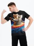 Fun Space Cat Graphic Tee for Men