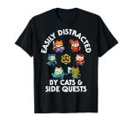RPG Gamer Cats Side Quests D20 Dice T-Shirt