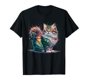 Colorful Watercolor Cat T-Shirt for All Ages
