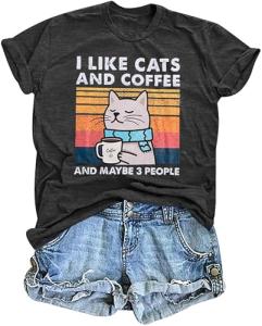 Vintage Cat & Coffee Lover Graphic T-Shirt