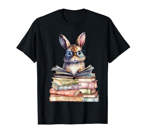Adorable Bunny Bookworm Reading T-Shirt