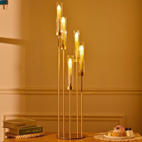 Gold Candelabra Candle Holder with Acrylic Lampshade Wedding