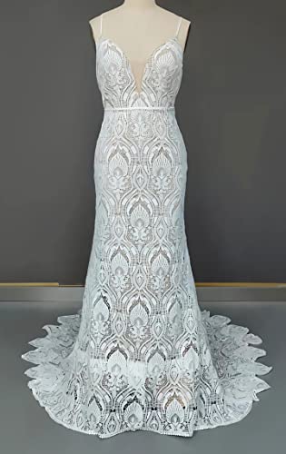 Boho Lace Mermaid Bridal Gown for Beach Wedding