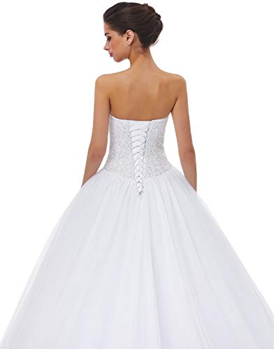 Sweetheart Tulle A-line Wedding Dress for Bride (White)