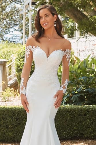 2024 Lace Sleeve Wedding Gown Off-Shoulder Mermaid Party Dress