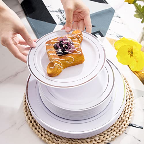 Fancy White Silver Rim Wedding Party Plates, 102pcs