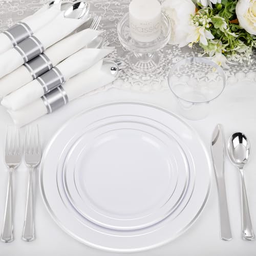 210-Piece Silver Plastic Dinnerware Set for 30 Guests