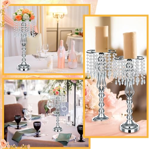 Tall Flower Stand with Chandelier Crystals for Weddings