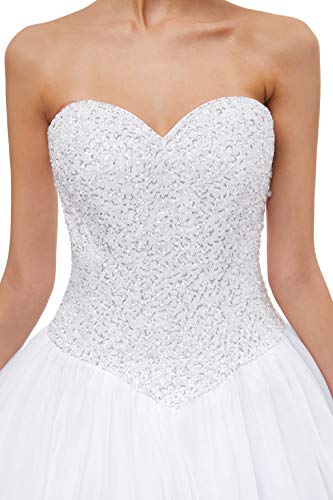 Sweetheart Tulle A-line Wedding Dress for Bride (White)