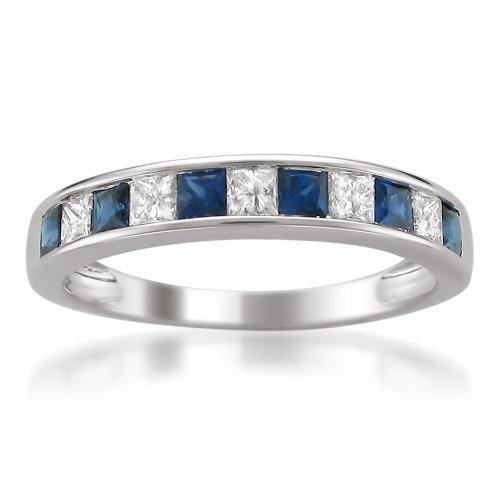 1 Carat Diamond Princess-cut Sapphire Wedding Band Ring