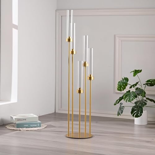 Gold Candelabra Candle Holder with Acrylic Lampshade Wedding