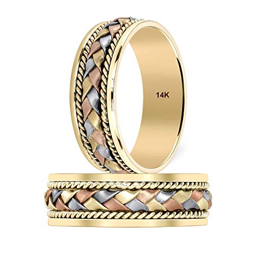 Tri Color Handmade Gold Braided Wedding Bands - Comfort Fit Wedding Rings