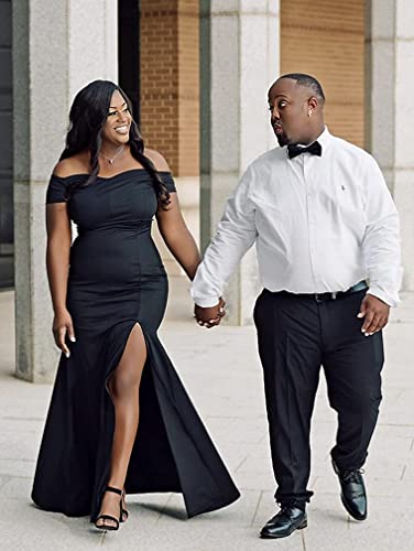 Off Shoulder High Split Long Black Evening Gown