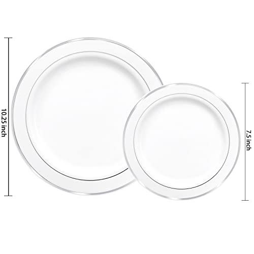 Fancy White Silver Rim Wedding Party Plates, 102pcs