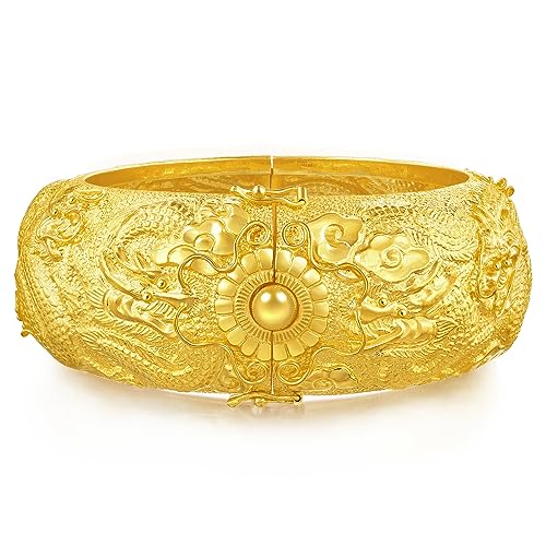 Gold Dragon and Phoenix Openable Cuff Bangle for Women