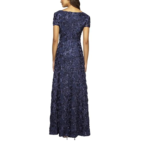 Navy Lace Cap Sleeve Gown by Alex Evenings