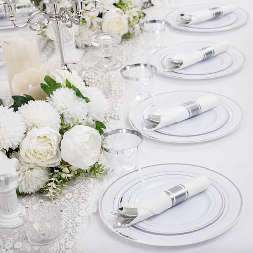 210-Piece Silver Plastic Dinnerware Set for 30 Guests