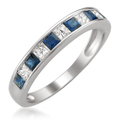 1 Carat Diamond Princess-cut Sapphire Wedding Band Ring