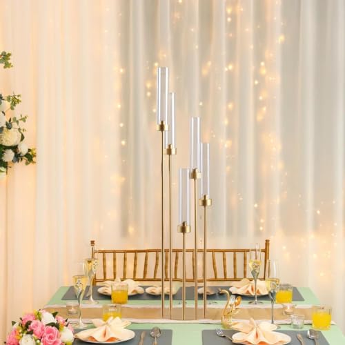 Gold Candelabra Candle Holder with Acrylic Lampshade Wedding