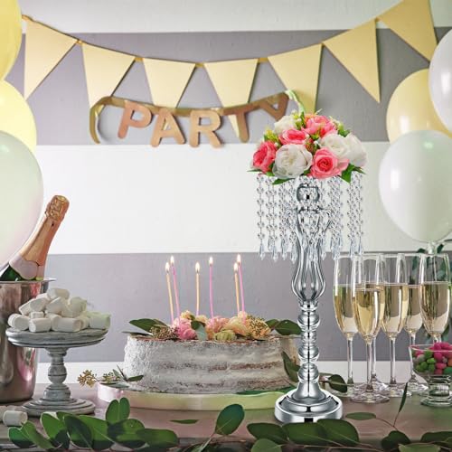 Tall Flower Stand with Chandelier Crystals for Weddings