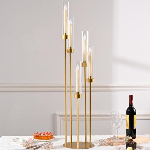 Gold Candelabra Candle Holder with Acrylic Lampshade Wedding