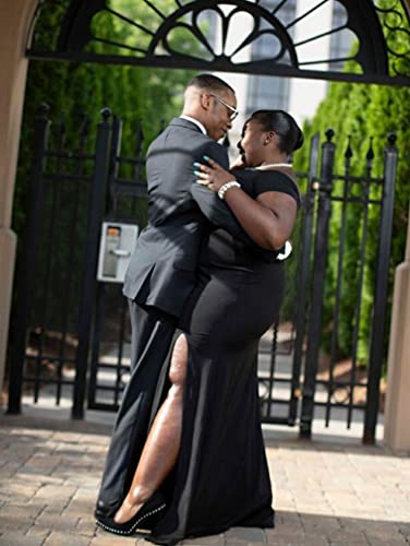 Off Shoulder High Split Long Black Evening Gown